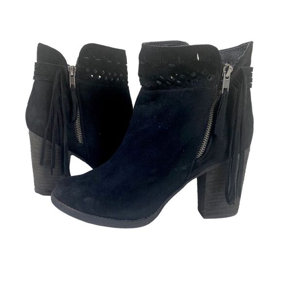 Not rated 10 black faux suede fabric uppers stacked heel zippered - Picture 1 of 6